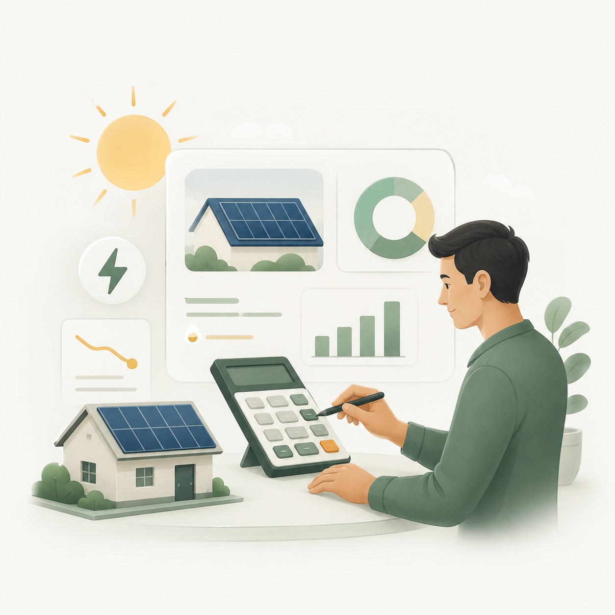Customer estimating a Digital Solar requirement with a calculator and solar information