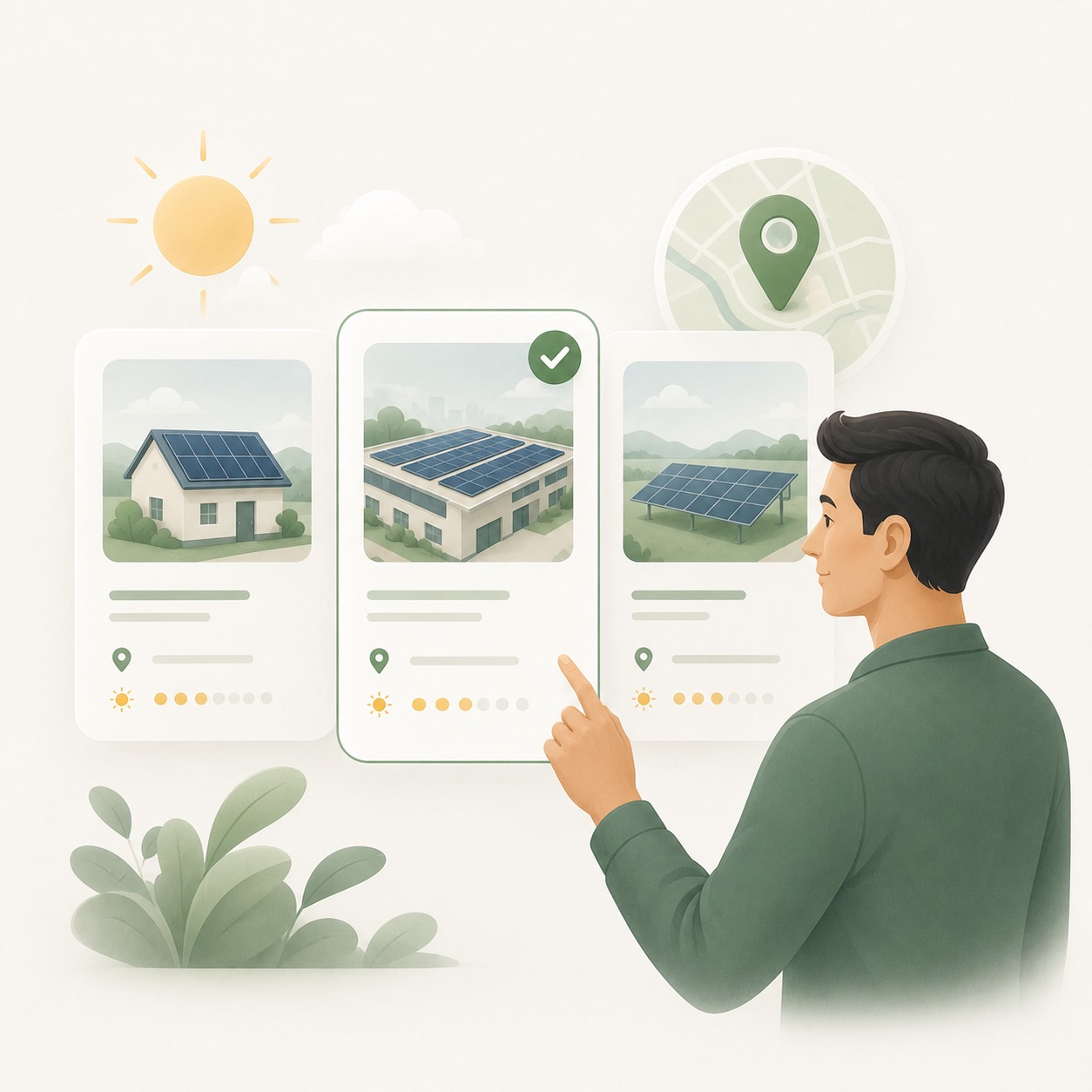 Customer comparing available hosted solar projects and locations