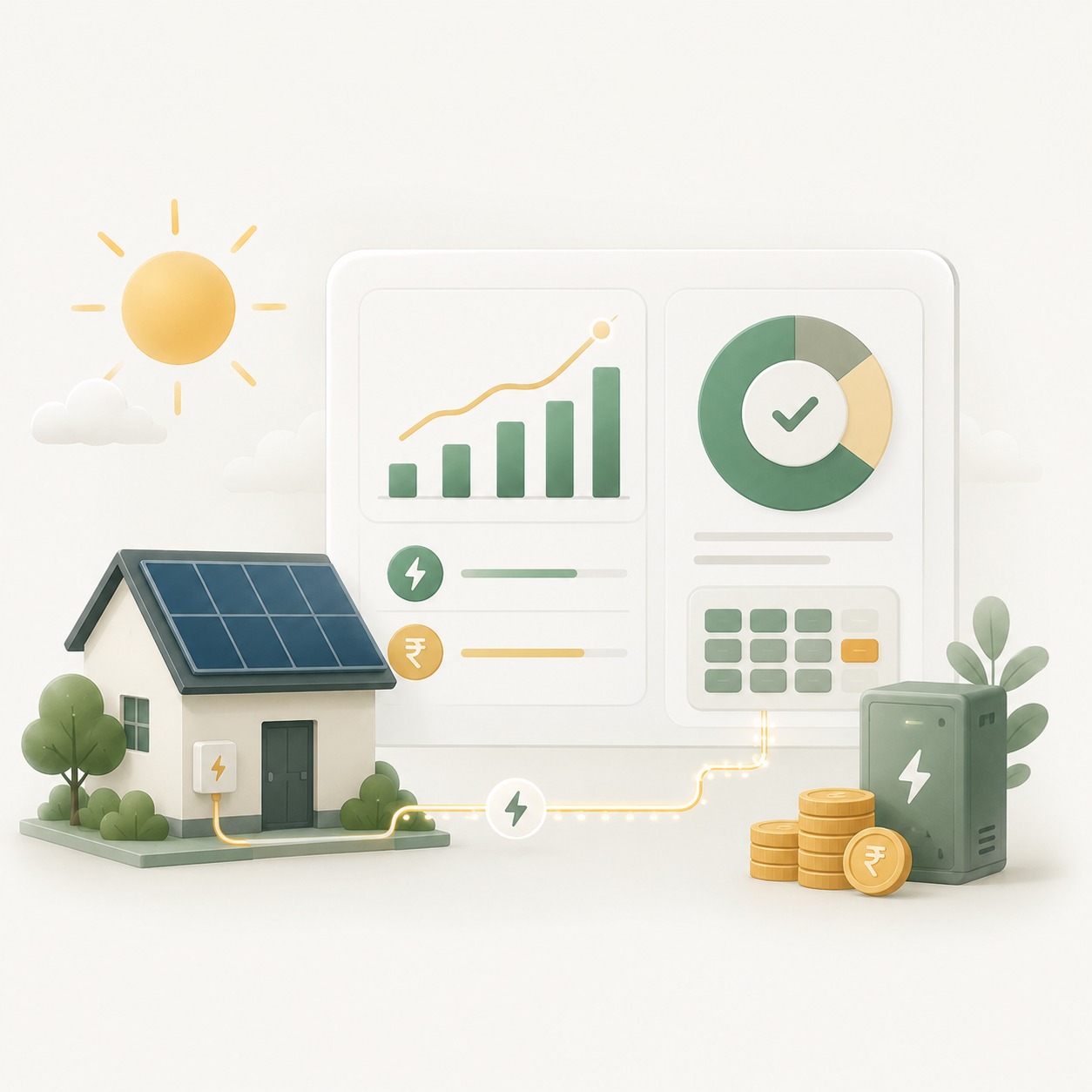 Solar generation dashboard calculating energy performance and Smart Cash